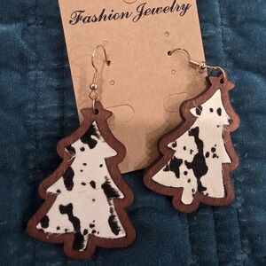Cow Print Christmas Tree Earrings